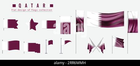 Qatar flag, flat design of flags collection Stock Vector