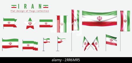 Iran flag, flat design of flags collection Stock Vector
