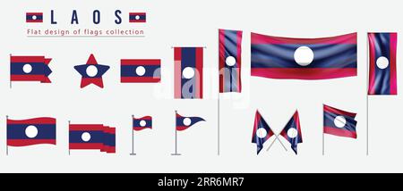 Laos flag, flat design of flags collection Stock Vector