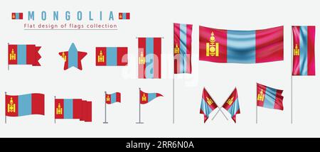 Mongolia flag, flat design of flags collection Stock Vector