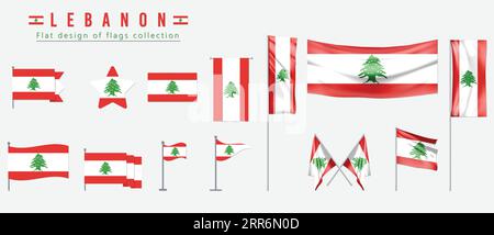 Lebanon flag, flat design of flags collection Stock Vector