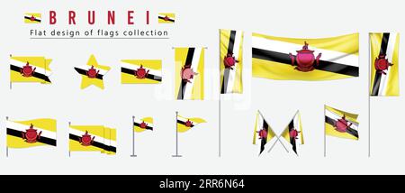 Brunei flag, flat design of flags collection Stock Vector