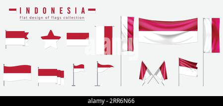 Indonesia flag, flat design of flags collection Stock Vector