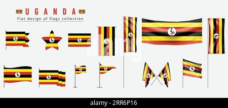 Uganda flag, flat design of flags collection Stock Vector