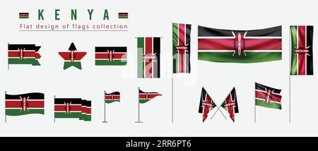 Kenya flag, flat design of flags collection Stock Vector