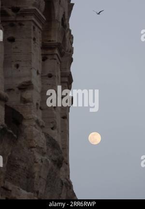 210226 -- ROME, Feb. 26, 2021 -- Photo taken on Feb. 26, 2021 shows the full moon above the Colosseum in Rome, Italy. The Chinese Lantern Festival falls on Friday this year.  ITALY-ROME-LANTERN FESTIVAL-FULL MOON ChengxTingting PUBLICATIONxNOTxINxCHN Stock Photo