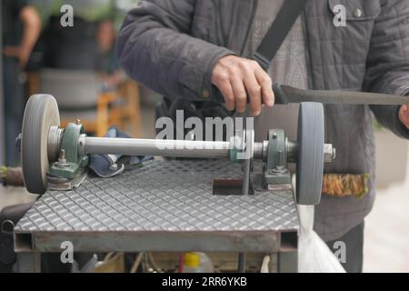 Electric knife sharpening machine in istanbul . Stock Photo