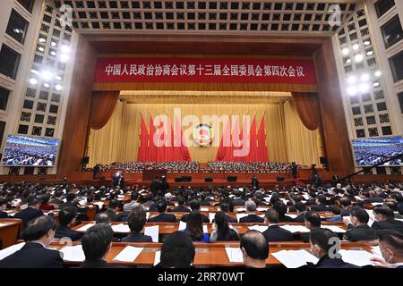 210307 -- BEIJING, March 7, 2021 -- The second plenary meeting of the fourth session of the 13th National Committee of the Chinese People s Political Consultative Conference CPPCC is held at the Great Hall of the People in Beijing, capital of China, March 7, 2021.  TWO SESSIONSCHINA-BEIJING-CPPCC-ANNUAL SESSION-SECOND PLENARY MEETING CN LixHe PUBLICATIONxNOTxINxCHN Stock Photo