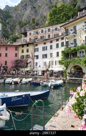 Port of the romantic town Limone, Limone Sul Garda on Lake Garda in Italy Stock Photo