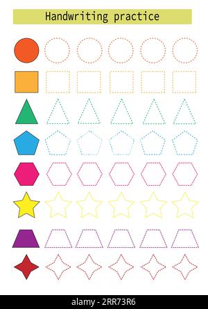 Trace lines for kids geometric shapes development practice handwriting for kids vector Stock Vector