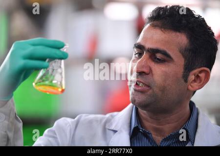 210318 -- XI AN, March 18, 2021 -- Abdul Ghaffar Shar conducts an experiment at a laboratory of Northwest Agriculture and Forestry University NWAFU in Yangling, northwest China s Shaanxi Province, March 17, 2021. Abdul Ghaffar Shar, 30, is a Pakistani doctoral student in China s Northwest Agriculture and Forestry University NWAFU. Shar is doing plant nutrition research for his doctoral degree. After receiving his bachelor s degree in agriculture from Sindh Agriculture University in Pakistan in 2014, Shar decided to further his studies in China s NWAFU. Shar has learned to speak Mandarin and us Stock Photo