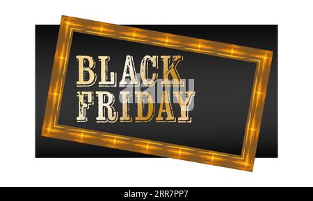 Black Friday Sale Banner Gold frame and text on black background Promotional marketing discount event Banner or card design Vector illustration Isolat Stock Vector