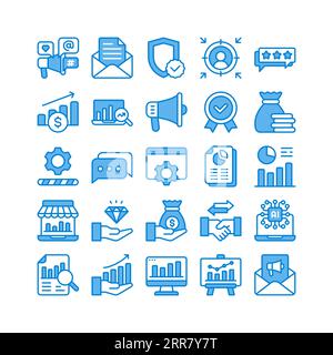business and technology icon set in flat duotone style Stock Vector