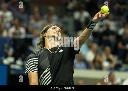 Alexander Zverev of Germany returns the ball to Carlos Alcaraz of Spain  during their semi final match at the Erste Bank Open ATP tennis tournament  in Vienna, Austria, Saturday, Oct. 30, 2021. (