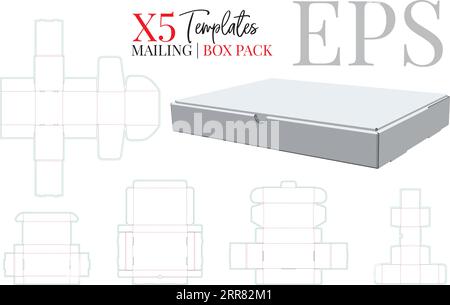 Mailing Box Template, Delivery Box, Vector with die cut, laser cut layers. Self Lock Box, Cut and Fold. White, clear, blank, isolated Box mock up Stock Vector
