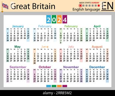 English horizontal pocket calendar for 2024 (two thousand twenty four ...