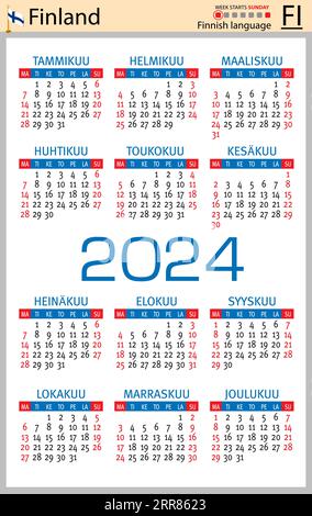 Finnish vertical pocket calendar for 2024 (two thousand twenty four ...