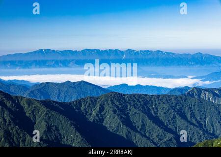 Asahi Mountain Range trekking, Distant view of Iide Mountain Range,100 mountains of Japan, Yamagata, Tohoku, Japan, Asia Stock Photo