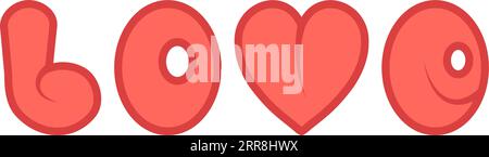 word love red cartoon heart vector comic font Stock Vector
