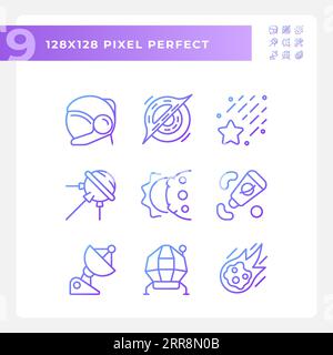 Space station pixel perfect gradient linear vector icons set Stock Vector