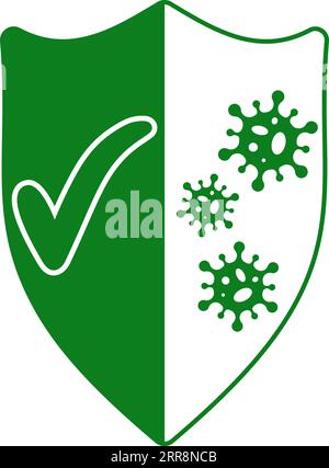 sign protection from viruses, shield  green tick  bacterial viruses coronavirus Stock Vector