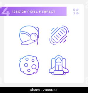 Moon landing pixel perfect gradient linear vector icons set Stock Vector