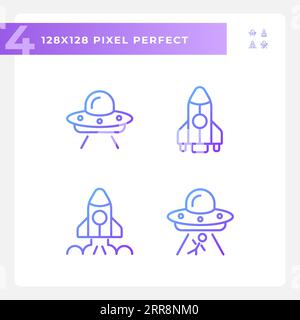 Extraterrestrial life pixel perfect gradient linear vector icons set Stock Vector