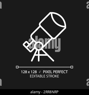 Telescope pixel perfect white linear icon for dark theme Stock Vector