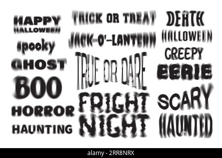 Bundle of Halloween words with halftone effect, vector illustration. Stock Vector