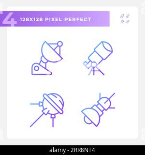 Space technology pixel perfect gradient linear vector icons set Stock Vector