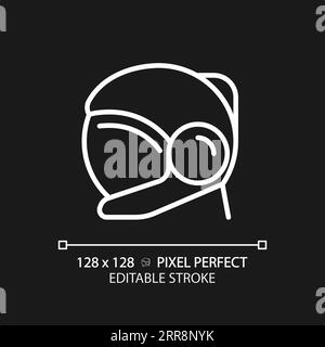 Space helmet pixel perfect white linear icon for dark theme Stock Vector