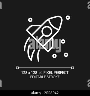 Space travel pixel perfect white linear icon for dark theme Stock Vector