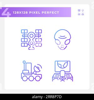Sci fi pixel perfect gradient linear vector icons set Stock Vector