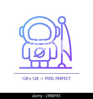 Man on moon pixel perfect gradient linear vector icon Stock Vector
