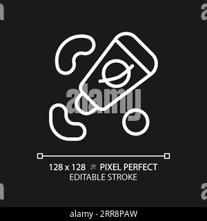 Astronaut food pixel perfect white linear icon for dark theme Stock Vector