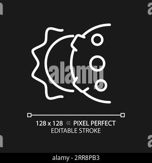 Solar eclipse pixel perfect white linear icon for dark theme Stock Vector