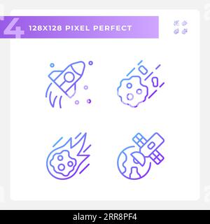 Cosmic exploration pixel perfect gradient linear vector icons set Stock Vector