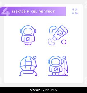 Moon mission pixel perfect gradient linear vector icons set Stock Vector