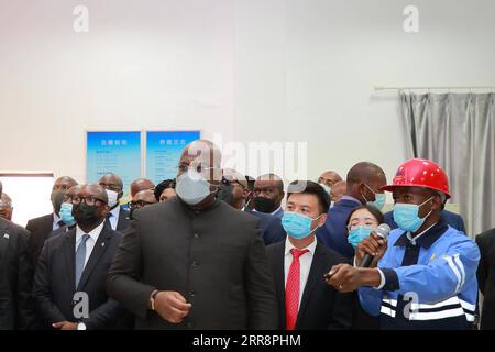 210515 -- KINSHASA, May 15, 2021  -- President of the Democratic Republic of the Congo DRC Felix Tshisekedi C visits the Sino Congolaise des Mines, a joint venture between the DRC state mining company Gecamines and a group of Chinese companies, in Kolwezi of the southeastern province of Lualaba, DRC, on May 13, 2021. Felix Tshisekedi said on Thursday that he attaches great importance to DRC-China relations and intends to deepen mining and infrastructure cooperation with Chinese companies.  DRC-KINSHASA-PRESIDENT-CHINA-COOPERATION Xinhua PUBLICATIONxNOTxINxCHN Stock Photo