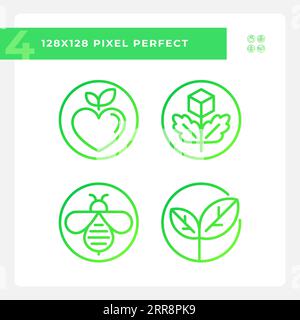 2D pixel perfect allergen free green icons pack Stock Vector