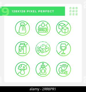 Pack of pixel perfect gradient allergen free icons Stock Vector