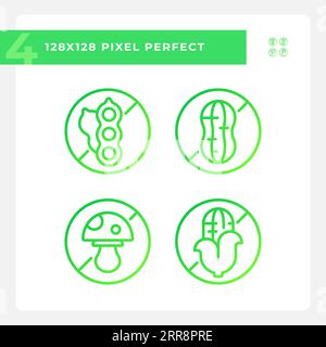 2D gradient allergen free green icons set Stock Vector