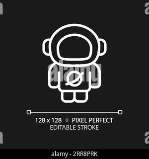 Astronaut pixel perfect white linear icon for dark theme Stock Vector