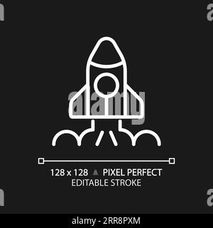 Space launch pixel perfect white linear icon for dark theme Stock Vector