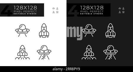 Extraterrestrial life pixel perfect linear icons set for dark, light mode Stock Vector