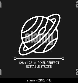 Saturn pixel perfect white linear icon for dark theme Stock Vector