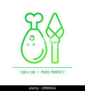 2D thin linear green gradient mediterranean meat icon Stock Vector