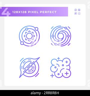 Outer space pixel perfect gradient linear vector icons set Stock Vector