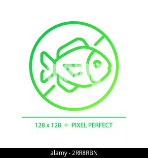 2D thin linear green gradient fish free icon Stock Vector