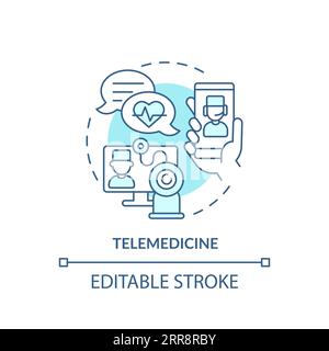 2D thin line blue icon telemedicine concept Stock Vector